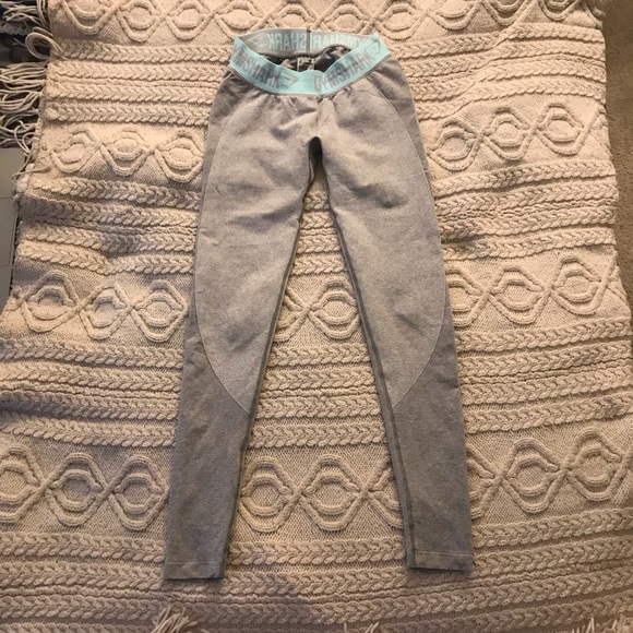 gymshark flex leggings light grey marl/turquoise - Picture 3 of 4